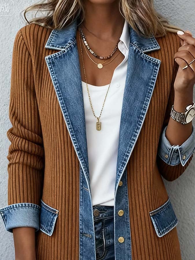 Women'S Casual Denim Contrast Color Stitching Jacket