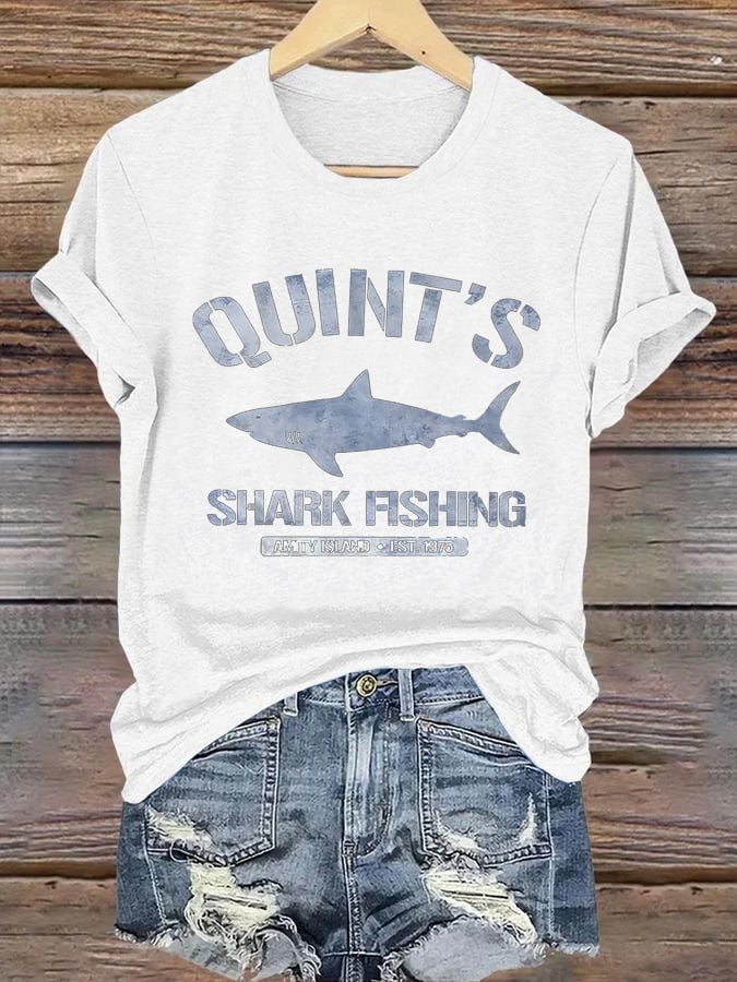 Women's Shark Fishing  Print T-Shirt