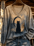 Women'S Halloween Cat Art Printed Top