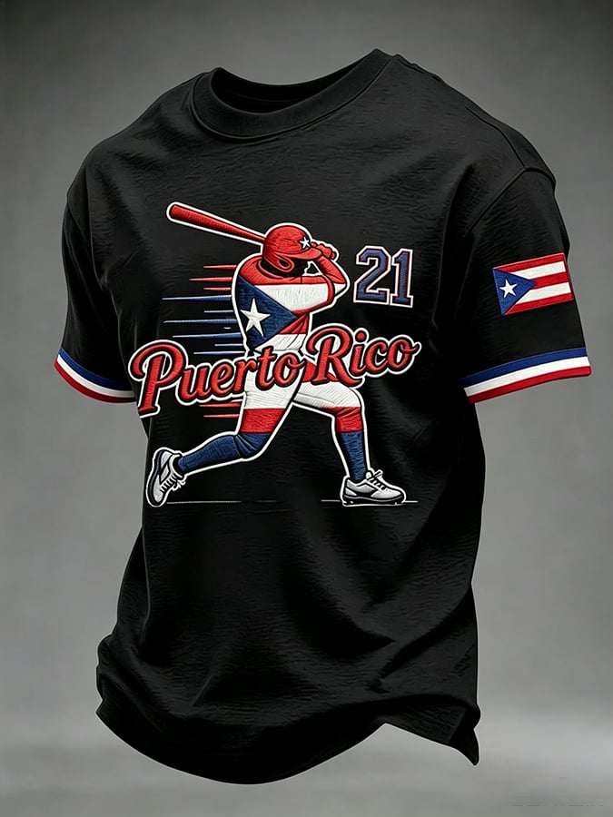 Men's Puerto Rico Baseball Print Short-Sleeve T-Shirt