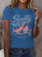 Women's Amity Island 1975 Clear Skies Gentle Surf Warm Water Printed Short-Sleeved T-Shirt