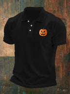 Men's casual Halloween pumpkin polo shirt