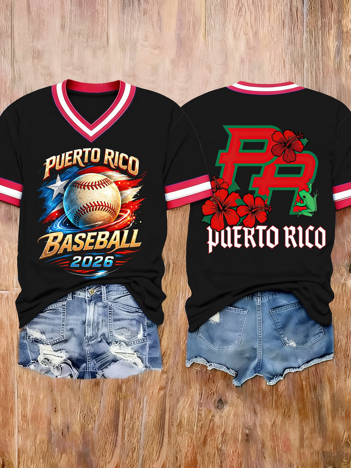 Women's Puerto Rico Baseball Printed T-shirts