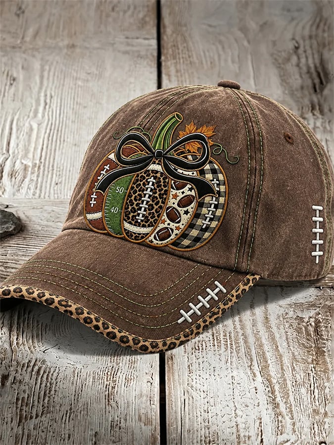 Unisex Rugby-Themed Fall Pumpkin Print Hat