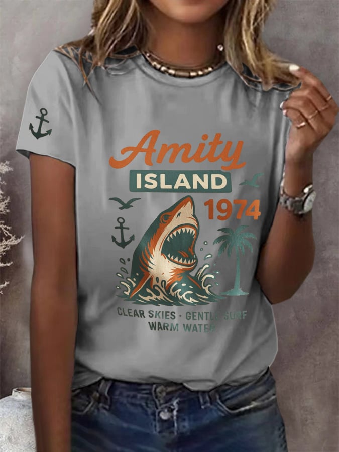 Women's Amity Island 1975 Printed Short-Sleeved T-Shirt