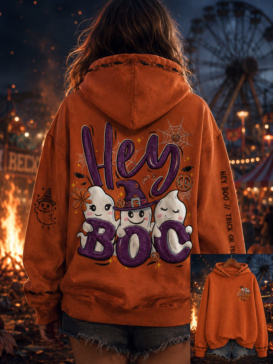 Women'S Hey Boo Halloween Print Sweatshirt