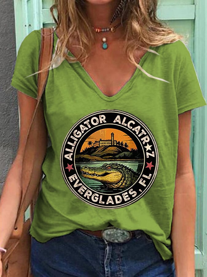 Women's Alligator Alcatraz Funny Florida Everglades Dark Humor Printed T-Shirt