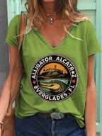 Women's Alligator Alcatraz Funny Florida Everglades Dark Humor Printed T-Shirt