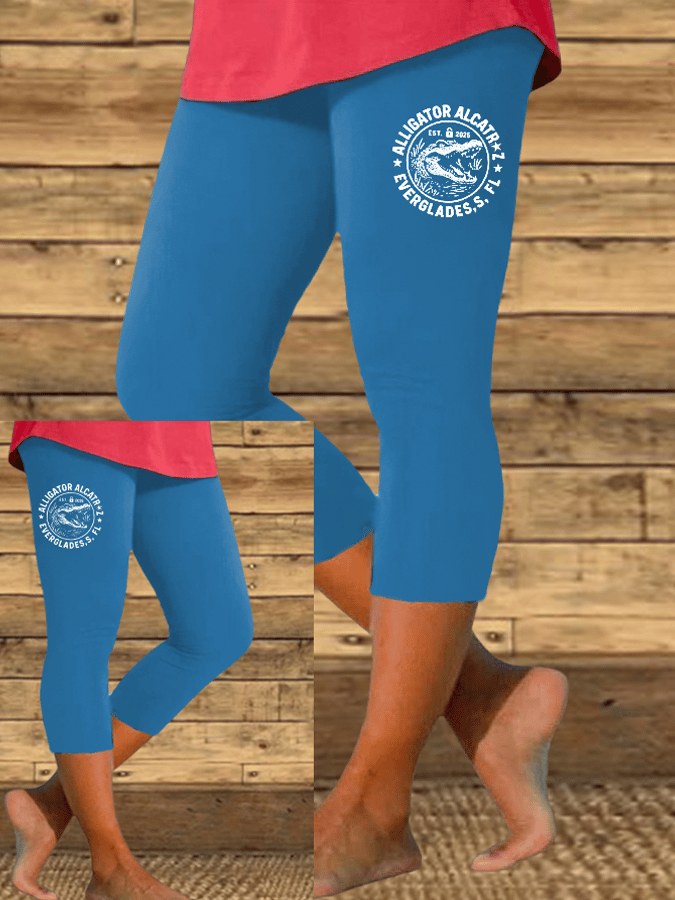 Women's Alligator Alcatraz Funny Florida Everglades Dark Humor Print Leggings