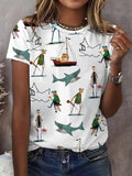 Women's  Shark Art Printed Short Sleeve T-Shirt