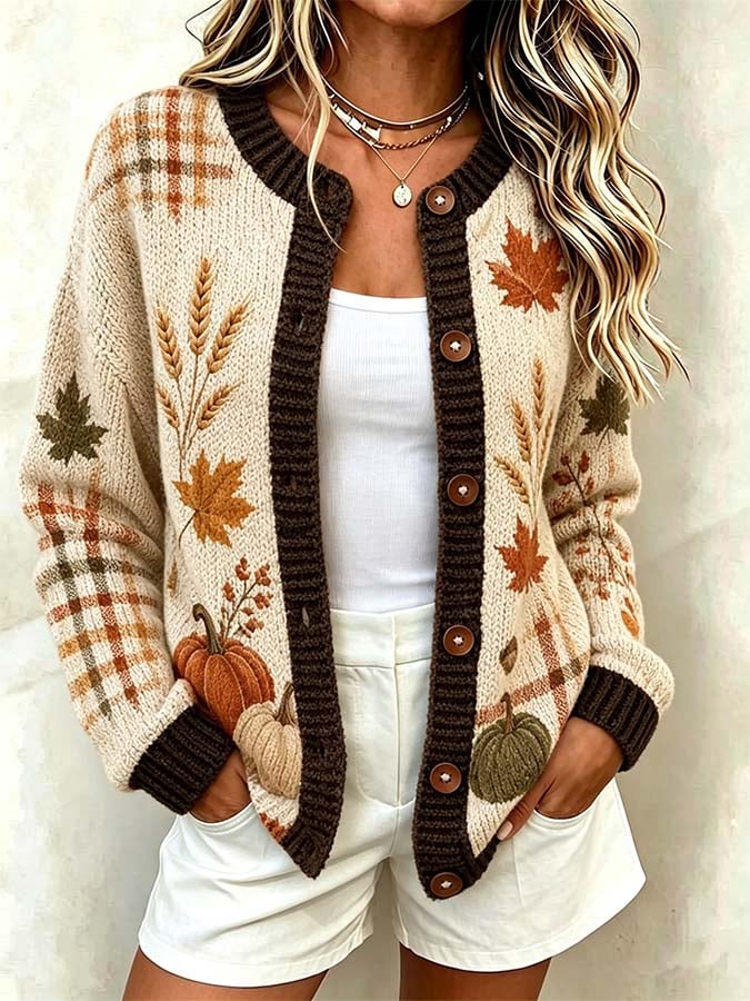 Women'S Casual Maple Leaf Knit Cardigan