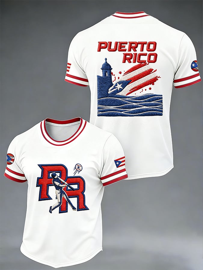 Men's Puerto Rico Baseball Print Casual T-shirt