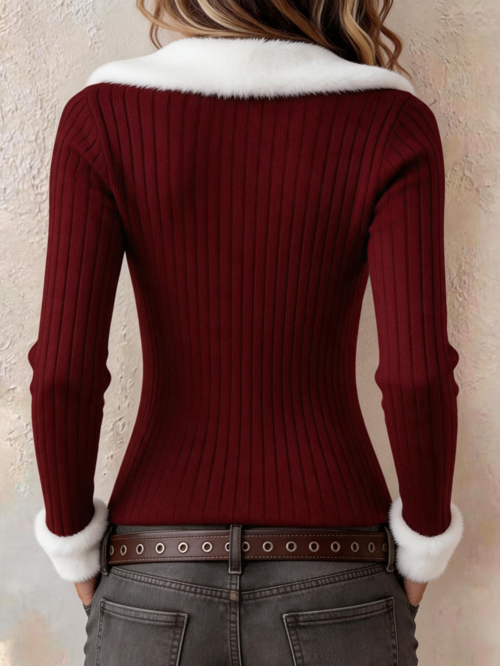 Women's Casual Solid Color Patchwork Fur Collar Cardigan