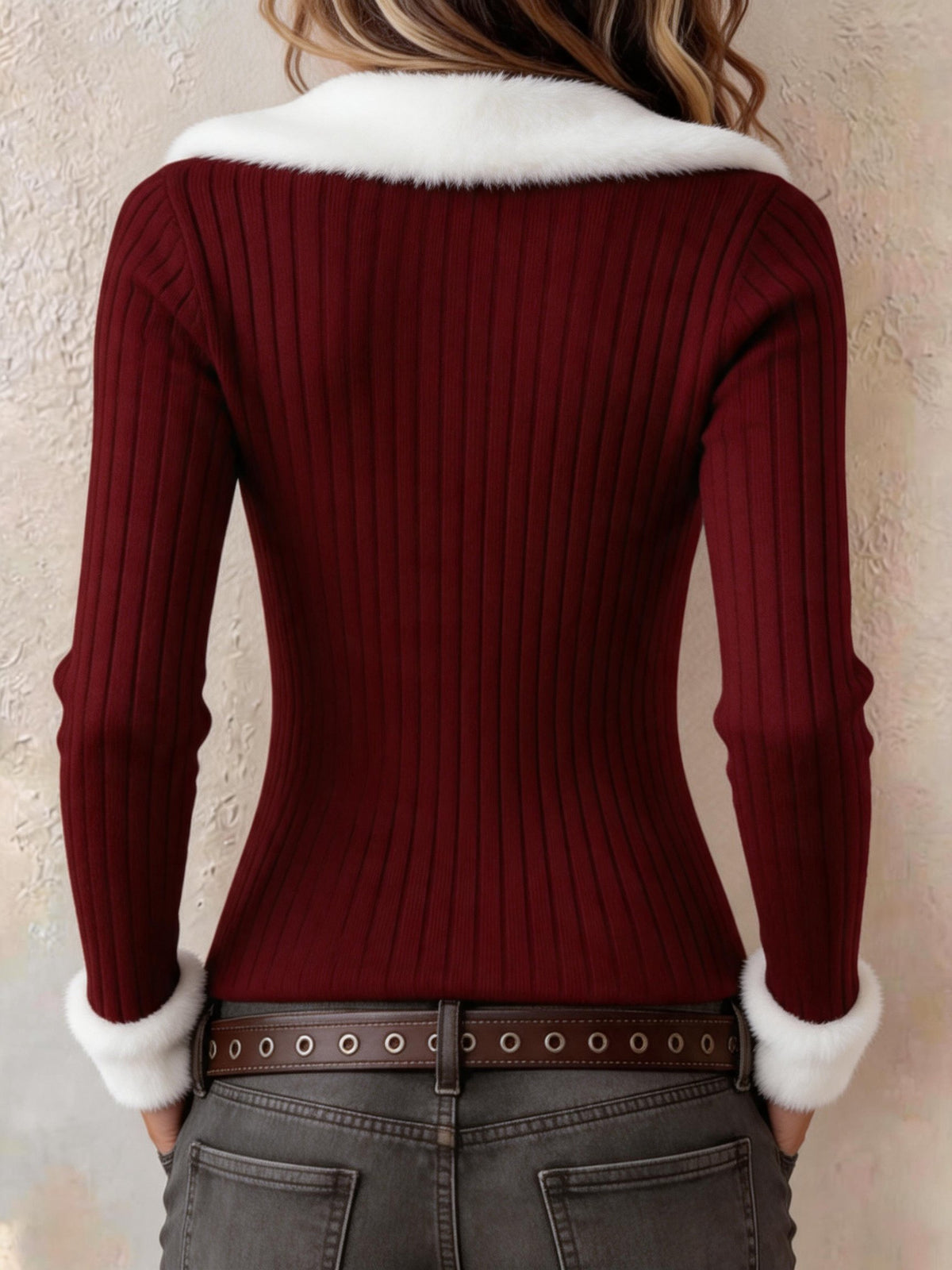 Women's Casual Solid Color Patchwork Fur Collar Cardigan