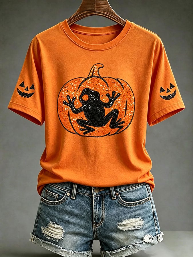 Women's Casual BOOricua Halloween Print Short-Sleeve T-Shirt