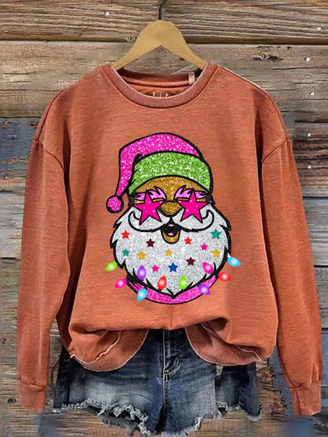 Women's Shiny Santa Print Sweatshirt