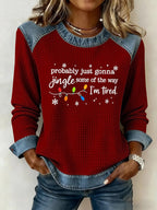 Women's Waffle Christmas Text Print Shirt