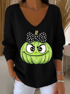 Women's Halloween Ghost Face Print Long Sleeve Knit Top