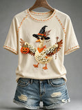 Women's Halloween Witch & Goose Print Crop Top