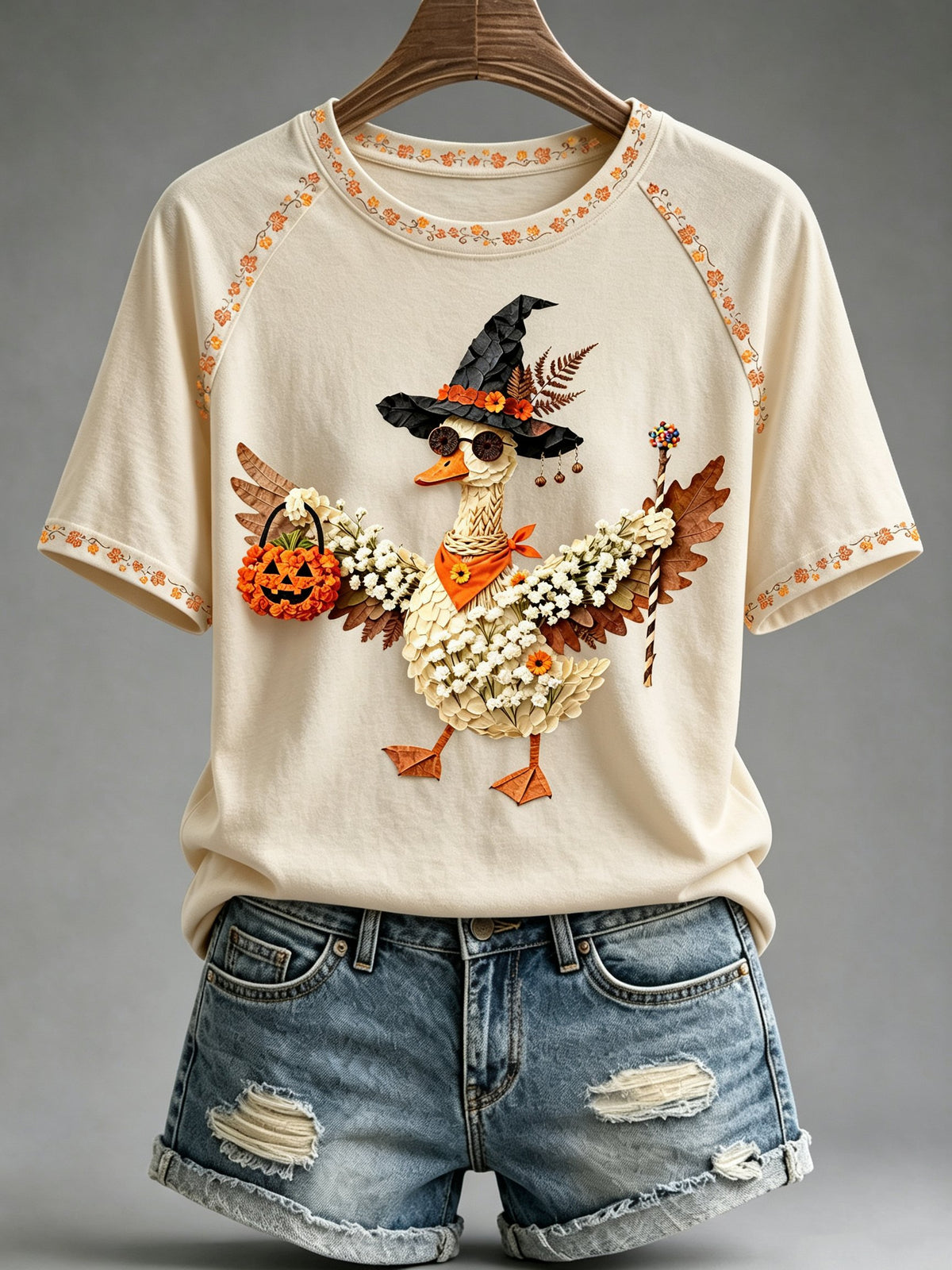 Women's Halloween Witch & Goose Print Crop Top
