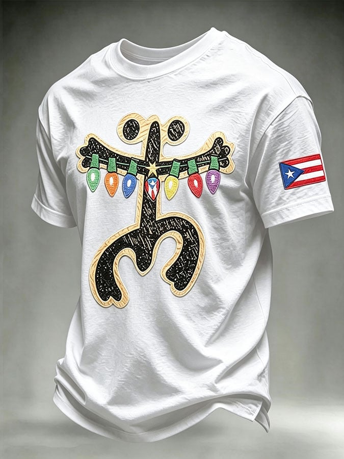 Men's Puerto Rico Christmas Print Casual T-Shirt