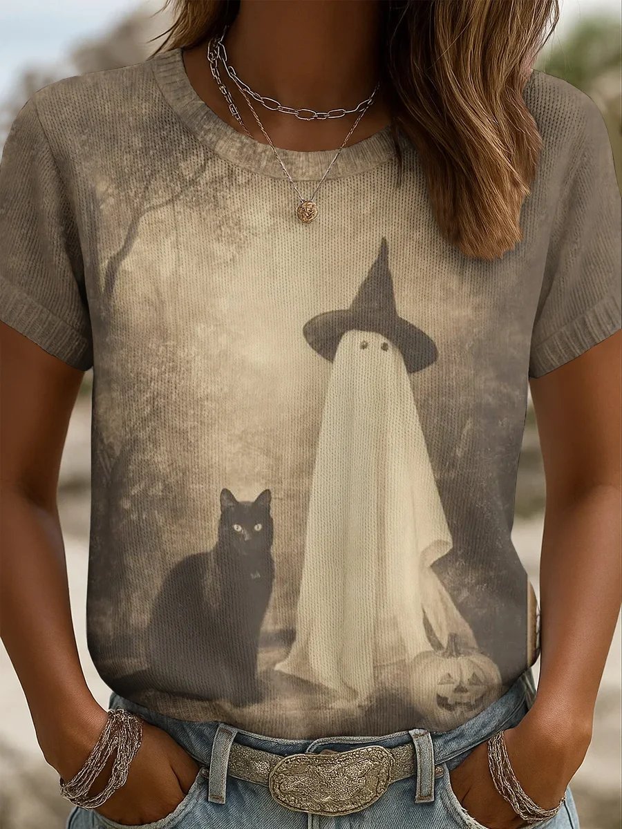 Women'S Halloween Atmosphere Printed Short-Sleeved T-Shirt