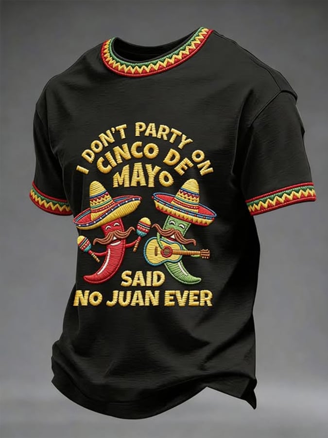 Men's Retro Cinco De Drinko Bitchachos Skeleton Mexican Fiesta Print Casual T-Shirt