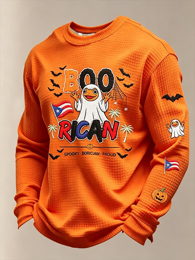 Men's Boricua Halloween Waffle-Knit Long-Sleeve Top