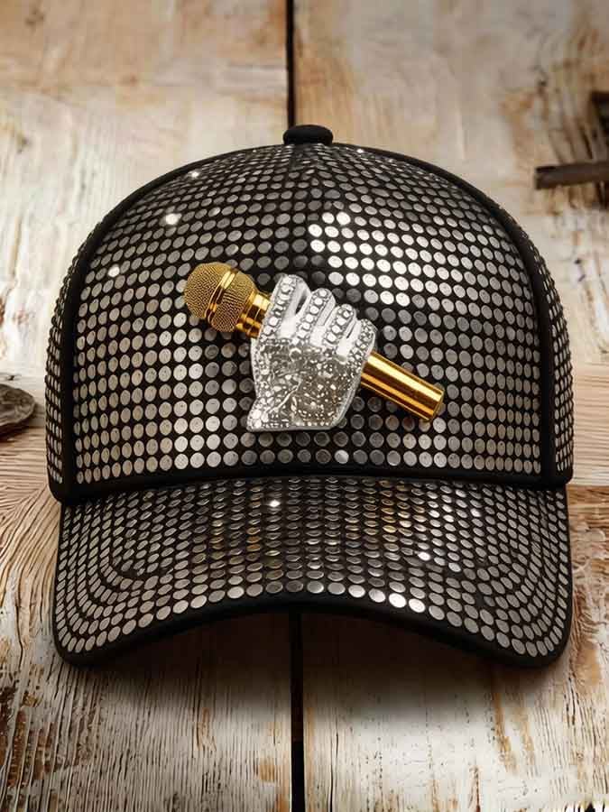 Unisex Retro Commemorative Baseball Cap: "King of Music" Faux-Sequin Print Edition