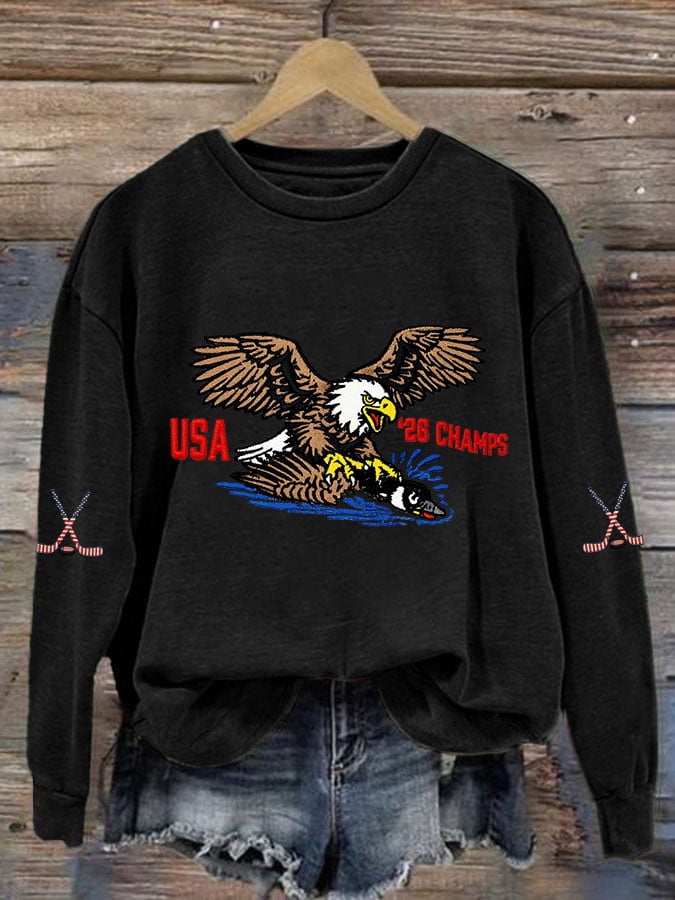 Women's Retro USA Ice Hockey Print Casual Sweatshirt