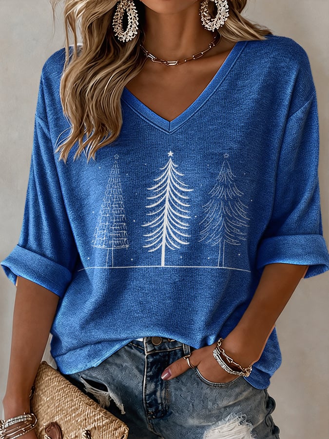 🔥🔥2nd 50% Off 🔥🔥V-Neck Retro Christmas FDT Print T-Shirt