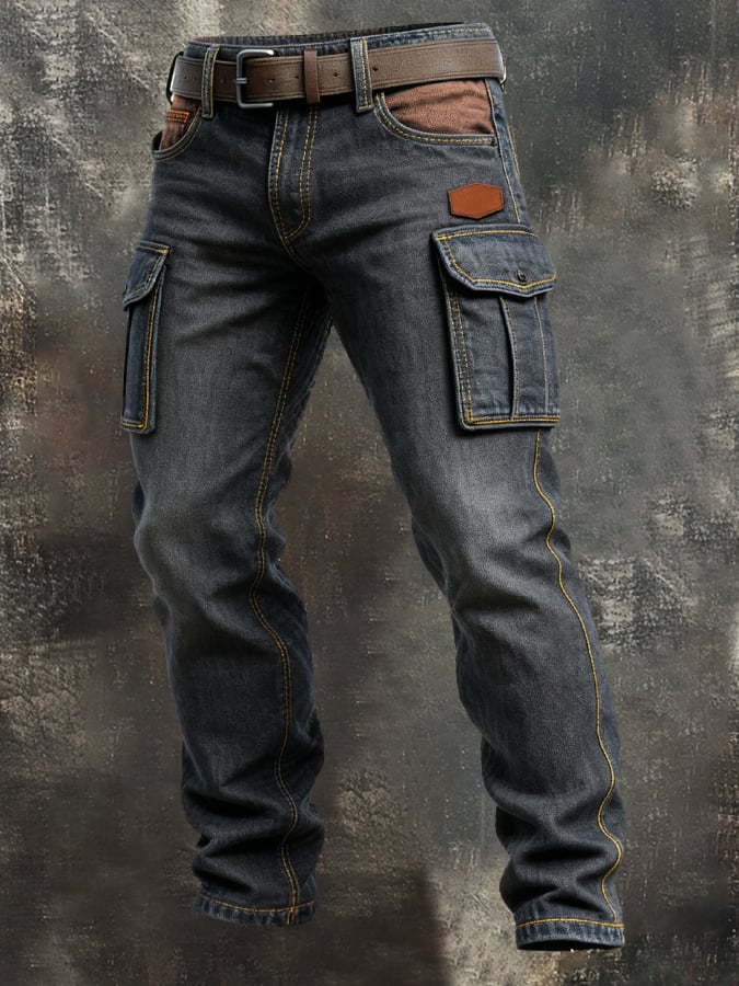Men's Retro Multifunctional Pocket Denim Work Pants