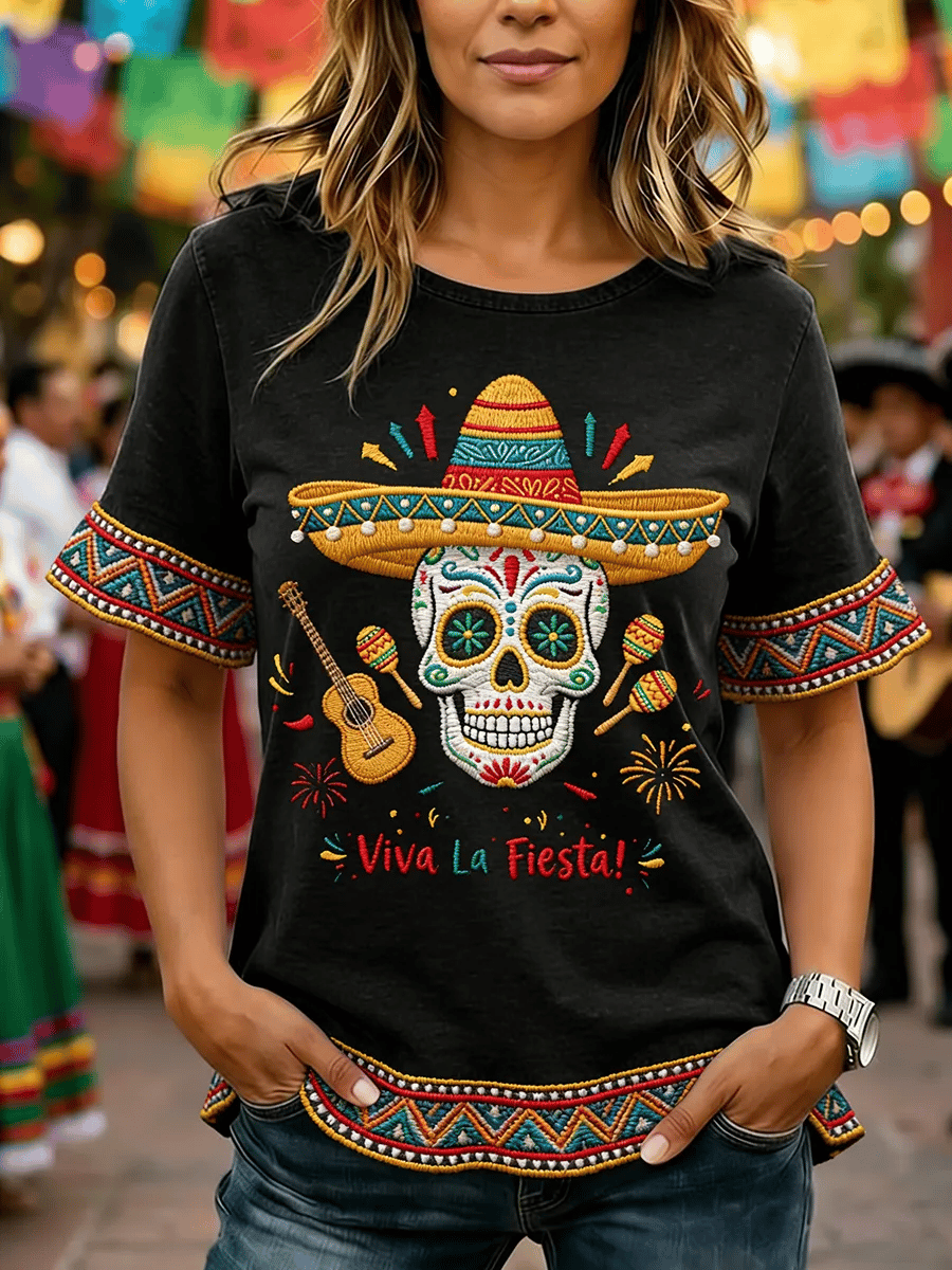 Women's Casual Cinco De Mayo Print Crew Neck T-Shirt