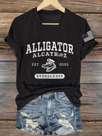 Women's Alligator Alcatraz Funny Florida Everglades Dark Humor Print T-Shirt
