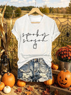 V-Neck Retro Halloween Spooky Season Ghost Print T-Shirt