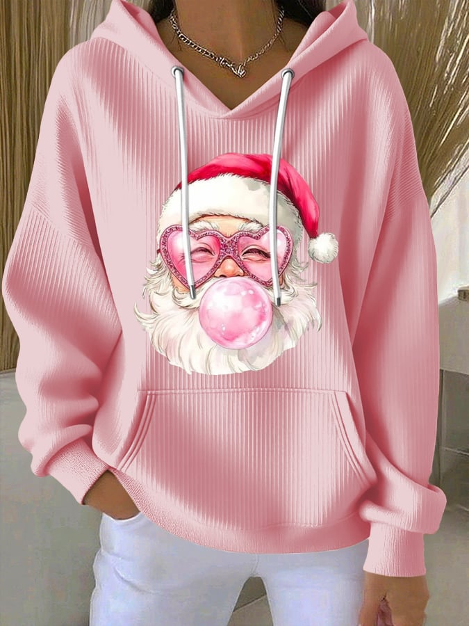 Women's Santa Textured Knitted Sweatshirt Hoodie