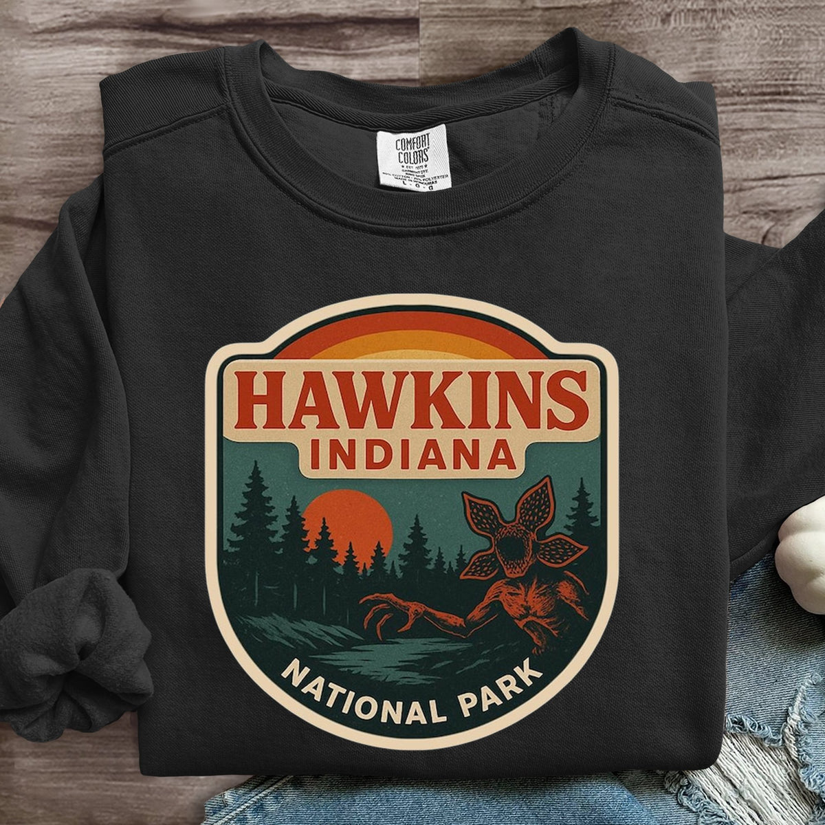 Hawkins Indiana National Park Upside Down 80s Horror Art Print Sweatshirt