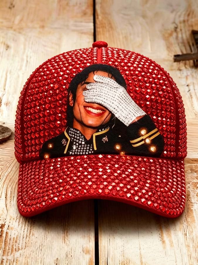 Unisex Retro Commemorative Baseball Cap: "King of Music" Faux Rhinestone Print