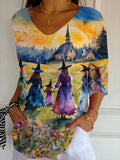 Women's Witch Art Design Print Casual T-Shirt