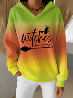Women's Halloween Witch Print Furry Lined Hoodie