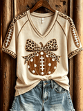 Women's Football Inspired Fall Pumpkin Print T-shirt