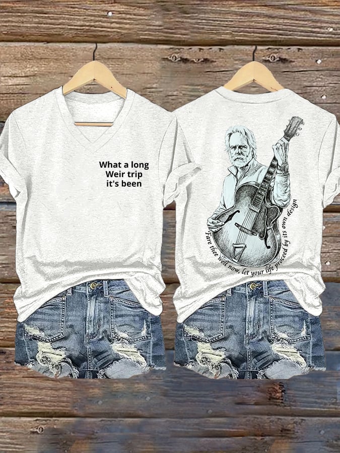 Women's Vintage Rock Tribute Print V Neck T-shirt