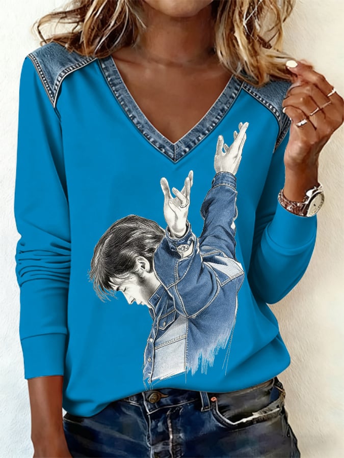 Women's Retro King Of Rock And Roll Print Casual Sweatshirt