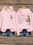 Retro Wrinkles Only Go Where Smiles Have Been Print Hoodie