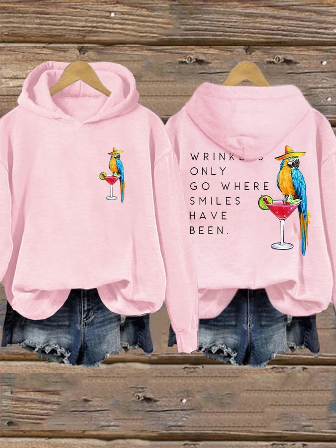 Retro Wrinkles Only Go Where Smiles Have Been Print Hoodie