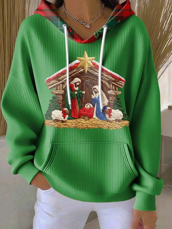 Women's casual Christmas textured thickened hoodie