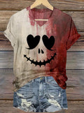 Women's Halloween Bloody Expression Print T-Shirt