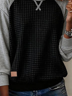 Women's Casual Crew Neck Contrast Waffle Sweatshirt