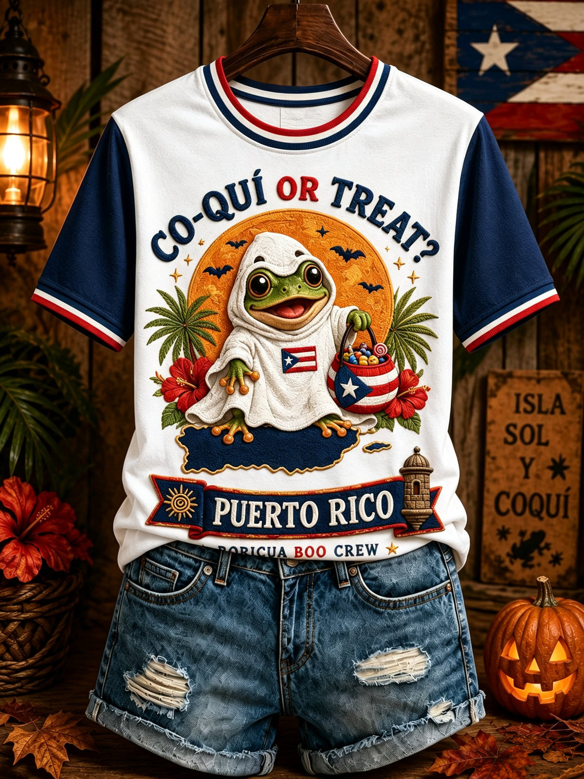 Women's Puerto Rico Halloween Art Print Casual T-shirt