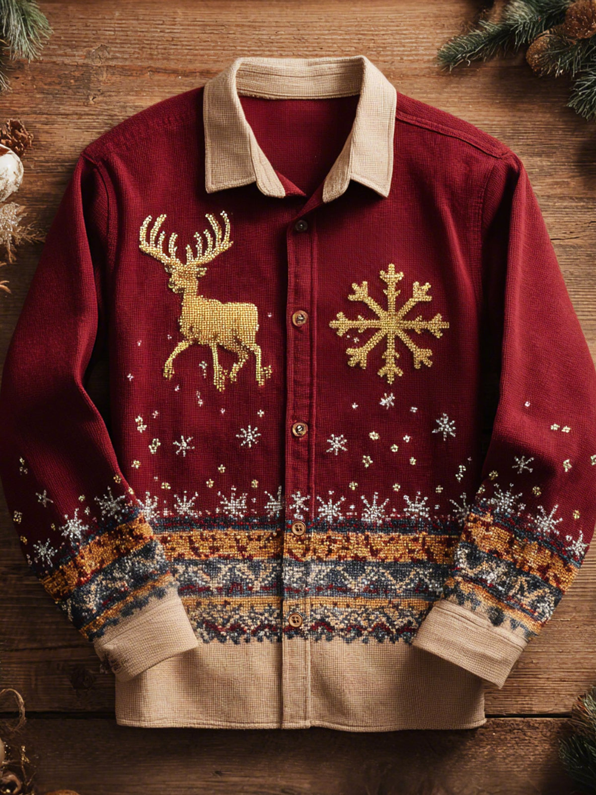 Men's Christmas Art Print Long Sleeve Shirt